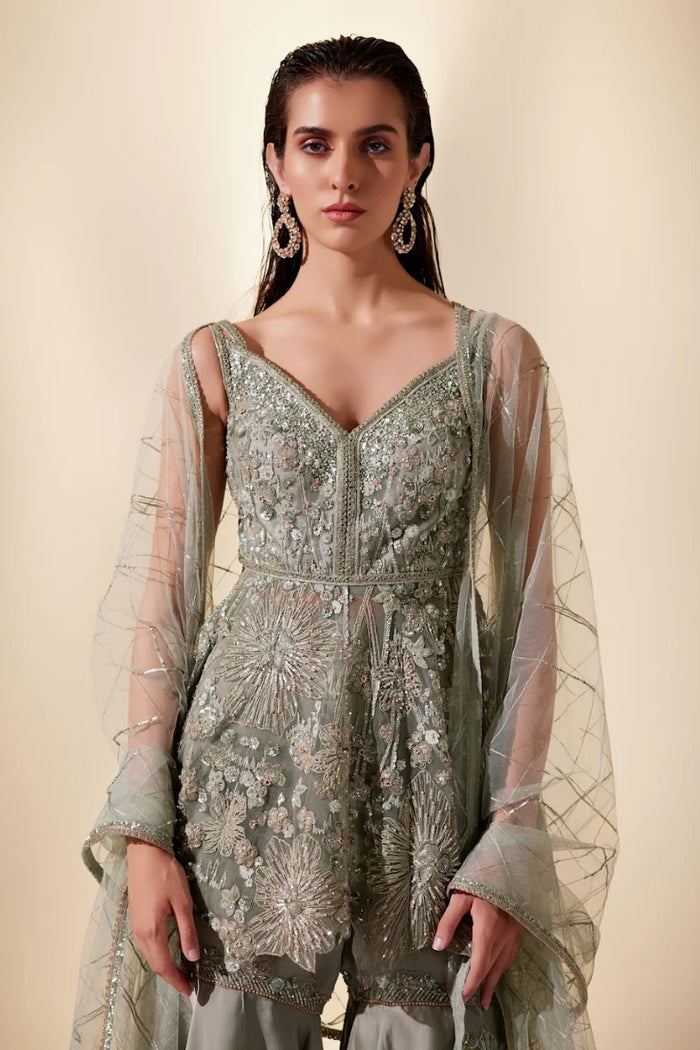 Enchanted mint Sharara set (Green sharara)