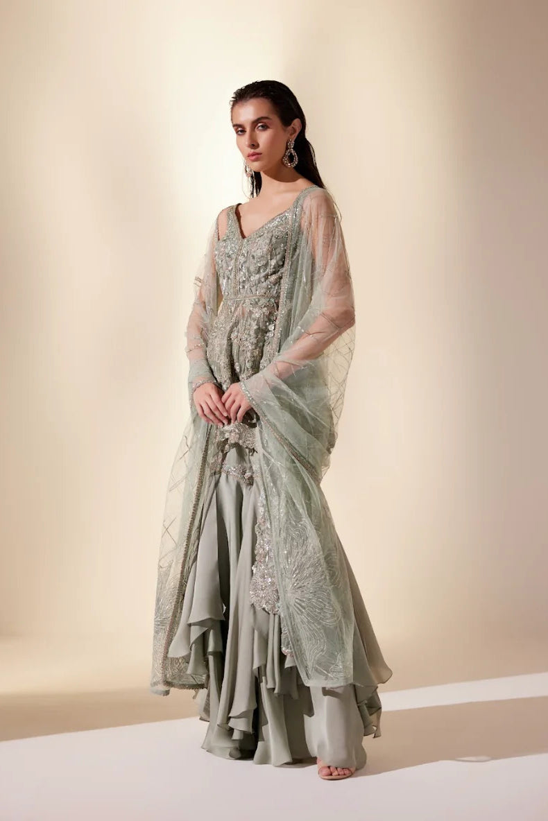 Enchanted mint Sharara set (Green sharara)