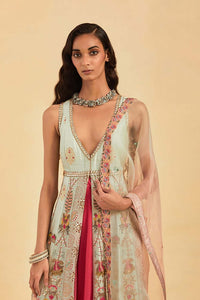 Aqua Embellished Jacket and Skirt Set