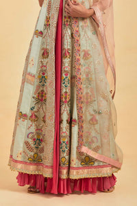 Aqua Embellished Jacket and Skirt Set
