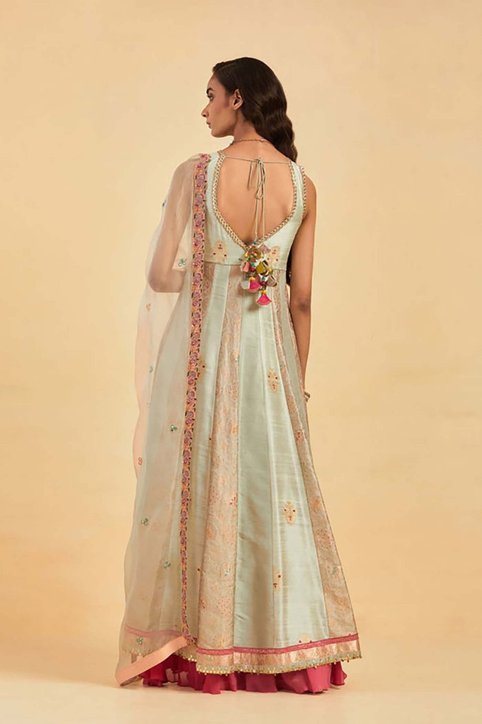 Aqua Embellished Jacket and Skirt Set